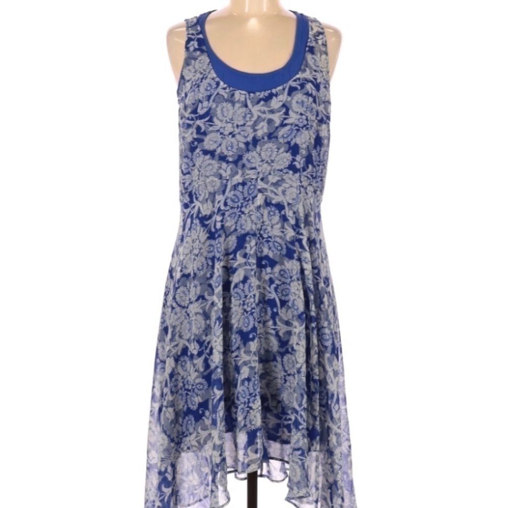 CABI SLEEVELESS FLORAL ASYMMETRICAL LINED DRESS